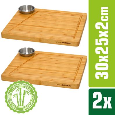 2er-Set Bambus-Servierbrett + Dip-Schale 30x25cm Holz-Steak-Teller Speiseteller