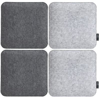 4 Filz Sitzkissen Eckig 35x35x3cm Stuhlkissen Set Wende Sitzauflage Weich Grau