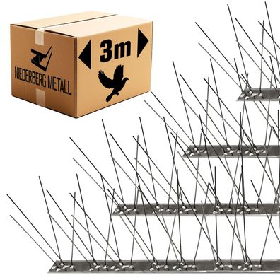 Taubenabwehr Spikes - 300cm Edelstahl - Tauben Abwehrleiste Vogel Abwehr Spikes