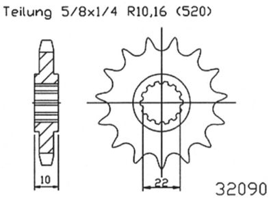 ESJOT Antriebsritzel "32090" 520, Stahl 13 Zähne