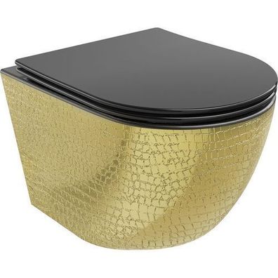 Mexen Lena Randlos WC-Schüssel mit Slim Sitz, schwarz/gold, 48x36x35,5 cm