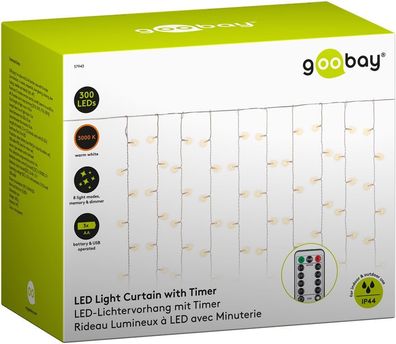 300er LED Lichtervorhang mit Fernbedienung, Timer-Funktion, 8 Leuchtmodi