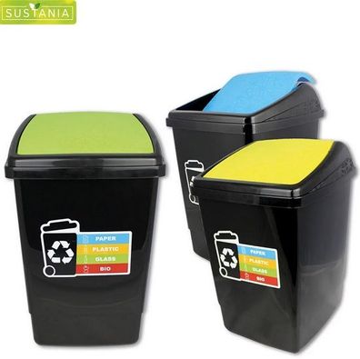 Abfalltsammler Recycling 3er-Set 12 Liter 26 x 22,5 x 35 cm Tonne Schwarz Deckel