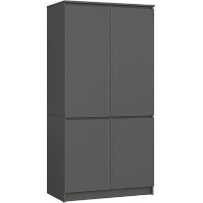 Kleiderschrank AKORD S90 Graphitgrau 90 cm 4 Téren 4 Regalböden B90xH180xT51 cm