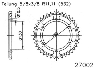 ESJOT Kettenrad "27002" 532, Stahl, schwarz 47 Zähne