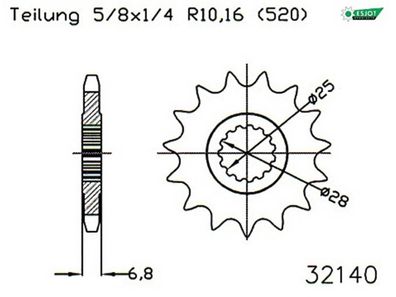 ESJOT Antriebsritzel "32140" 520, Stahl 14 Zähne