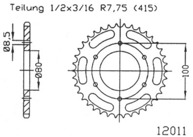 ESJOT Kettenrad "12011" 415, Stahl, schwarz 56 Zähne