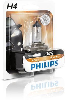 Philips Hauptlampe H4, Sockel P43t-38 12 V, 60/55 W, "Vision", + 30%, SB-verpackt