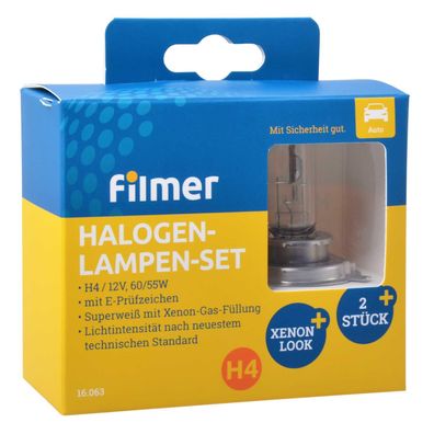 Filmer 16.063 Halogenlampen Set H4 - 60/55 Watt mit Xenon Gasfüllung