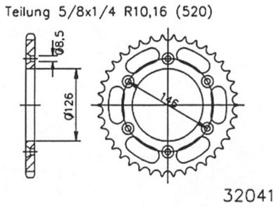 ESJOT Kettenrad "32041" 520, Stahl, schwarz 47 Zähne