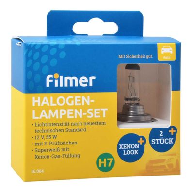 Filmer 16.064 Halogenlampen Set H7 55 Watt mit Xenon Gasfüllung