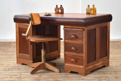 Schreibtisch Antik Teak Holz Damen Art Deco Vintage Alt Bürotisch Kontor Uhrmacher