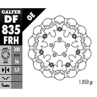 GALFER Bremsscheibe "DF835" Typ FRH - Skull, schwimmend, mit ABE