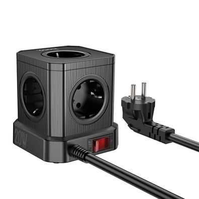 HOCO Multifunktionsverteiler 5 Steckdosen + 3 x USB A + Typ C 4000W PD QC 2m schwarz