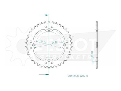 ESJOT Kettenrad "32126" 520, Stahl 38 Zähne
