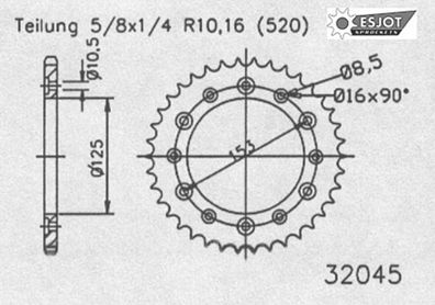 ESJOT Kettenrad "32045" 520, Aluminium 53 Zähne