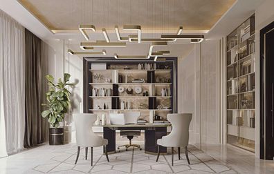 Schreibtisch 2 Stühle Drehbarer Sessel Arbeitszimmer Italienische Möbel Set 4Tlg