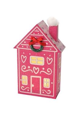 Gift Company Candy Haus mit LED und Kranz, pink 1 St