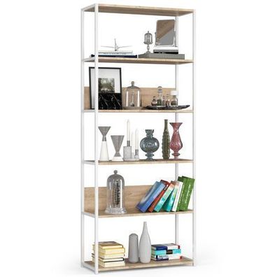 Bücherregal AKORD Metallregal Weiß Breite 80 cm Sonoma-Eiche B80 x H192 x T32 cm