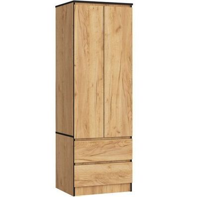 Kleiderschrank AKORD S60 Eiche Craft 60 cm 2 Schubladen Regal B60 x H180 x T51 cm