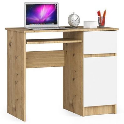 PC-Schreibtisch AKORD PIKSEL rechts Eiche Artisan Front Weiß B90 x H77 x T50 cm