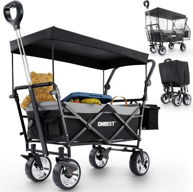 Handwagen Bollerwagen mit Dach mit Regenschutz Outdoor Camping faltbar Schwarz