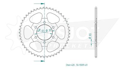 ESJOT Kettenrad "15009" 428, Stahl, schwarz 52 Zähne