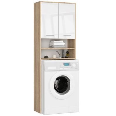 Waschmaschinenschrank AKORD FIN Sonoma-Eiche 64 cm Front Weiß Hochglanz 64x180x30 cm