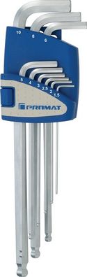 Winkelschraubendrehersatz 9-tlg. Ku.-Halter SW 1,5-10mm lang Kugelkopf PROMAT
