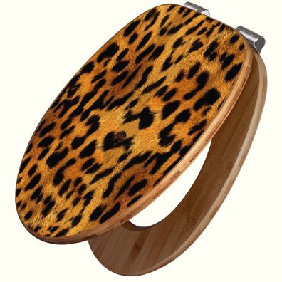 banjado® WC-Sitz Bambus braun mit Absenkautomatik Motiv Leopard