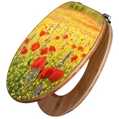 banjado® WC-Sitz Bambus braun mit Motiv Motiv Feld Mit Mohnblumen