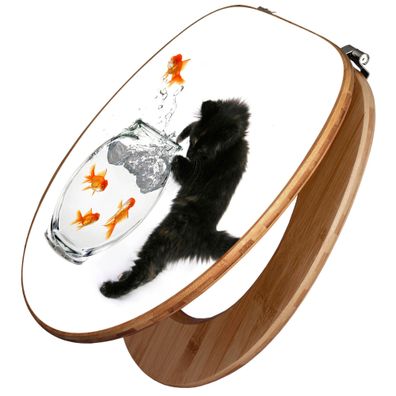 banjado® WC-Sitz Bambus braun mit Motiv Motiv Katze Und Fisch