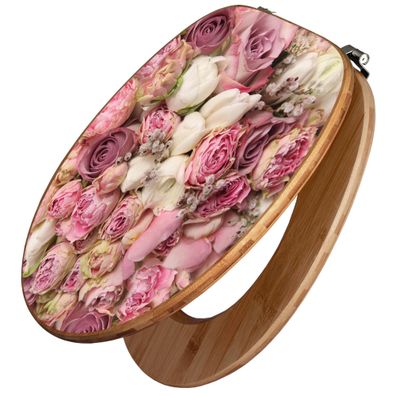 banjado® WC-Sitz Bambus braun mit Motiv Motiv Strauss Rosen