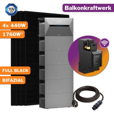 1760W Balkonkraftwerk Bifazial mit Anker Speicher inkl. 5x BP1600 PV Komplettset