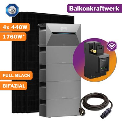 1760W Balkonkraftwerk Bifazial mit Anker Speicher inkl. 4x BP1600 PV Komplettset