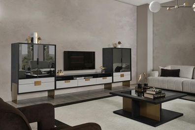 Wohnwand Tv-Schrank 2X Vitrine Wohnzimmer Set Wohnmöbel Neu Weiß 3Tlg