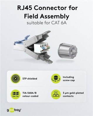 CAT 6A feldkonfektionierbarer RJ45-Stecker, STP geschirmt