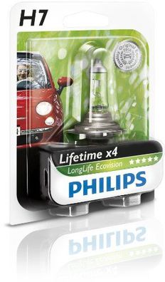 Philips Hauptlampe H7, Sockel PX26d 12 V, 55 W, "LongLife EcoVision", SB-verpackt