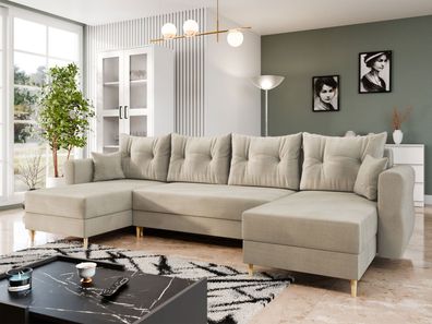 Ecksofa Zako U mit Schlaffunktion und Bettkasten Eckcouch Modern Wohnlandschaft