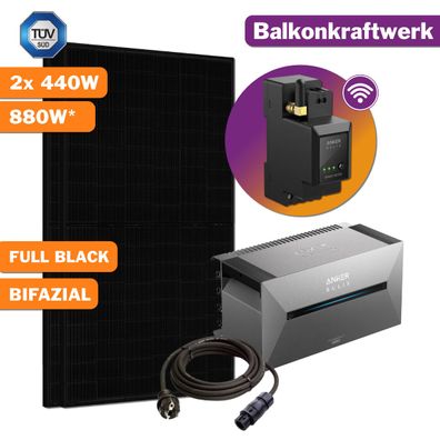 880W Balkonkraftwerk Bifazial mit 1,6kWh Speicher Anker E1600 Pro PV Komplettset