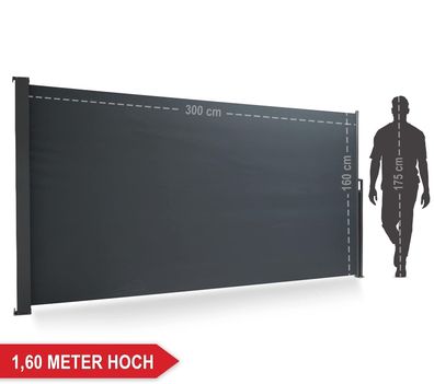 Seitenmarkise ausziehbar Anthrazit Sichtschutz 160x300cm (833)