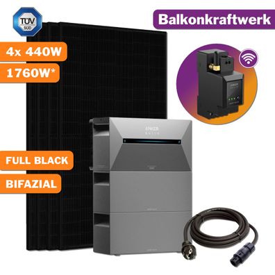 1760W Balkonkraftwerk Bifazial mit Anker Speicher inkl. 2x BP1600 PV Komplettset