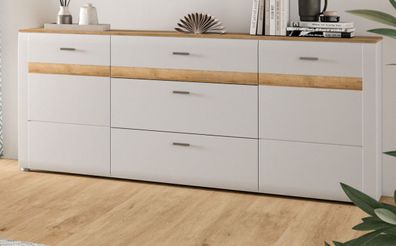 Sideboard Kommode mit Soft-Close Anrichte grau Eiche Riviera Darell 185 x 86 cm