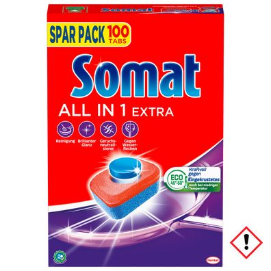 Somat Tabs 10 All in 1 Extra Sparpack Edelstahlglanz 100 Stück 1 Pack