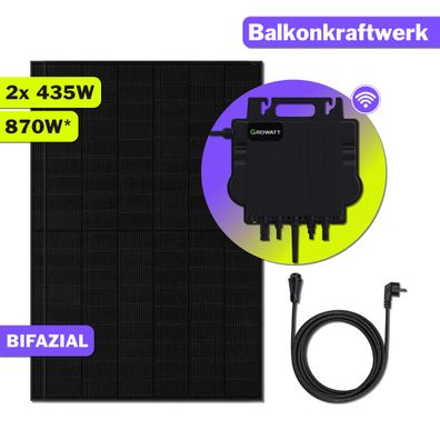 870W Balkonkraftwerk Bifazial mit 800W WiFi Growat Microinverter PV Solaranlage