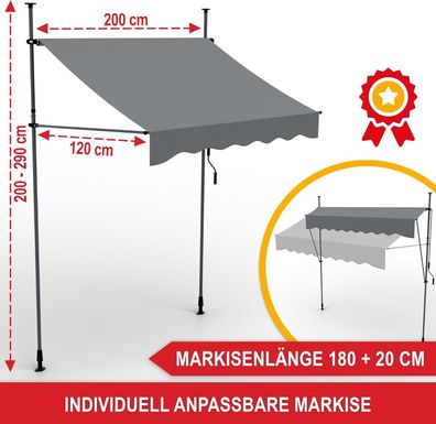 Balkonmarkise Klemmmarkise mit Handkurbel ohne Bohren Sonnenmarkise