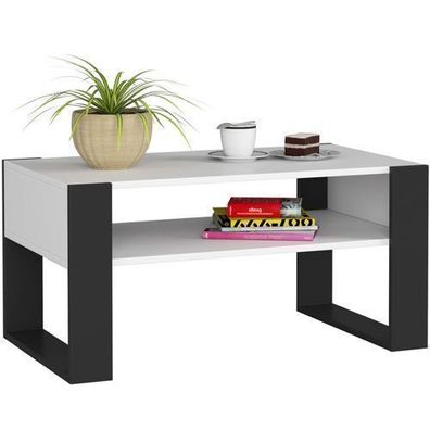 Couchtisch AKORD DOMI Kaffeetisch Weiß 92 cm Front Schwarz B92 x H45 x T53 cm