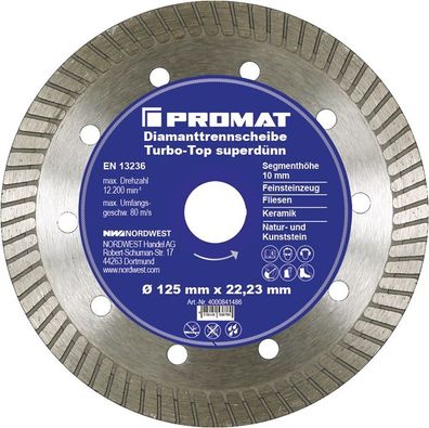 Diamanttrennscheibe Turbo-Top D.115mm Bohr.22,23mm superdünn 10mm PROMAT