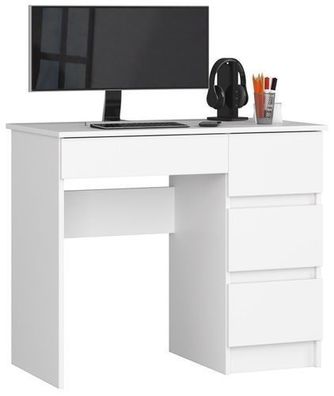 PC-Schreibtisch AKORD A7 rechts in der Farbe Weiß mit 4 Schubladen B90 x H77 x T50 cm