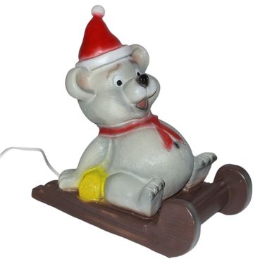 Figur Leuchte Bär auf Schlitten grau Figurenlampe H 31 cm mit Beleuchtung Innen